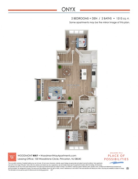 Floor plan for 2 beds, 2 baths, 1515 sqft